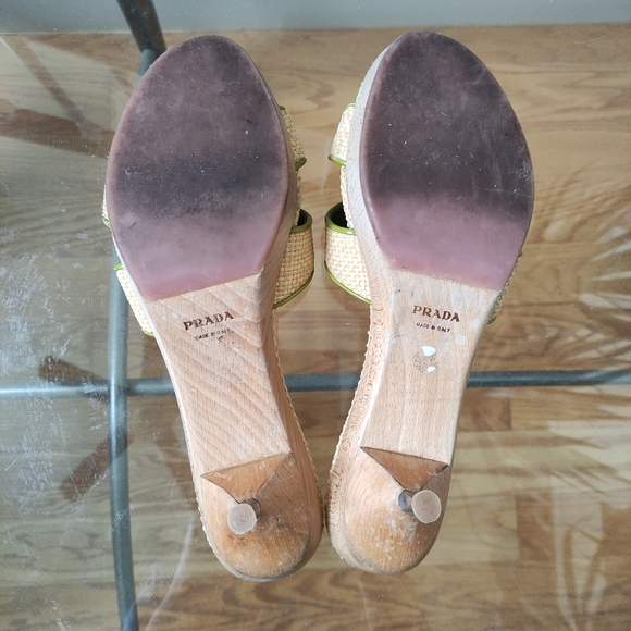Vintage Prada Straw Bamboo Slide Heeled Sandals 40.5 run small Fit 8.5 - Picture 9 of 12